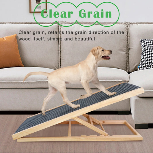 Adjustable Wooden Pet Ramp for Couch & Bed – Foldable 2‑Step/4‑Step Non‑Slip Carpet Ramp for Dogs & Cats (70/100 cm | 27.6/39.4 in)